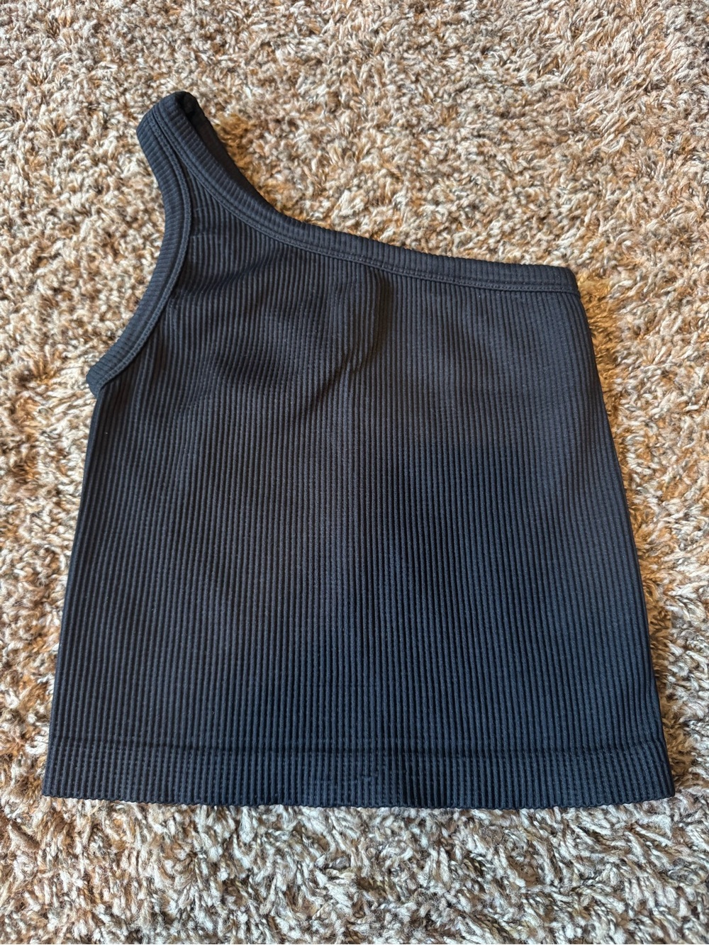 a by Avocado Black Ribbed One Shoulder Tank Top
